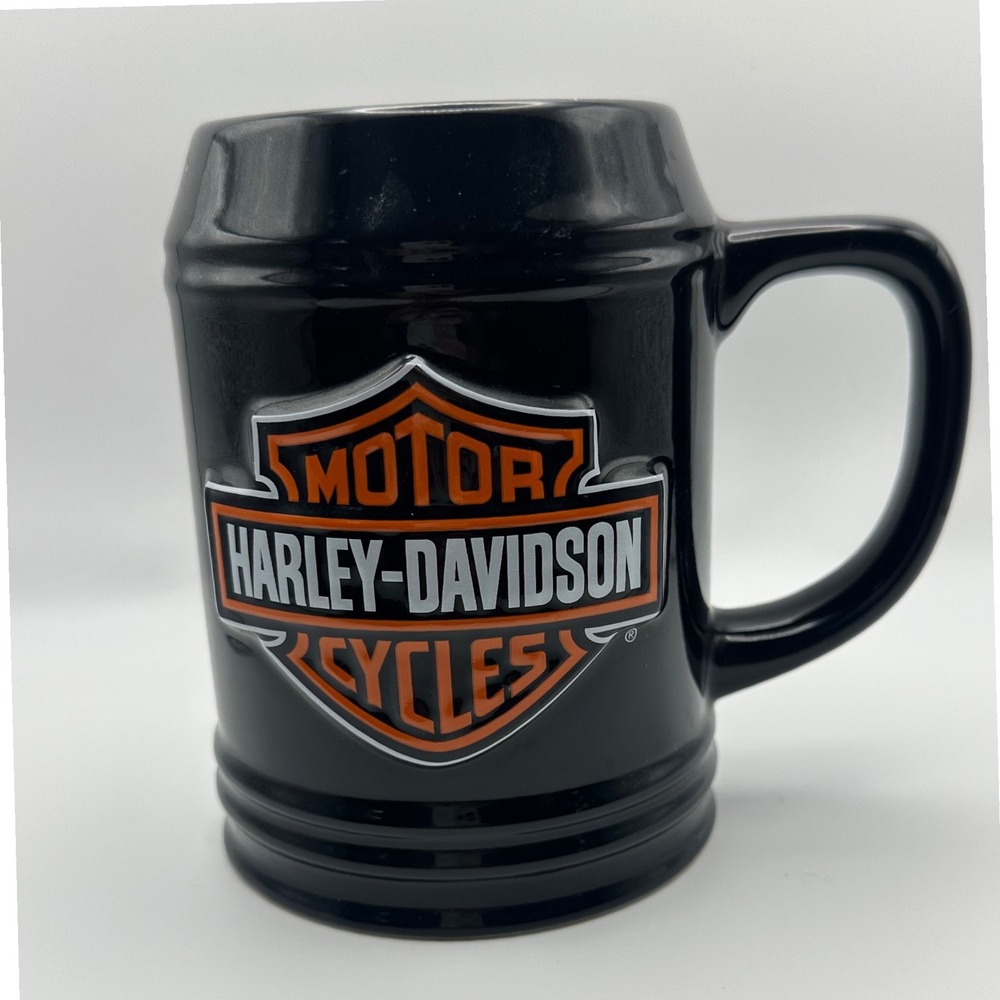 Harley Davidson Beer Stein 2004 Black Ceramic Raised Logo Mug Biker Collectible